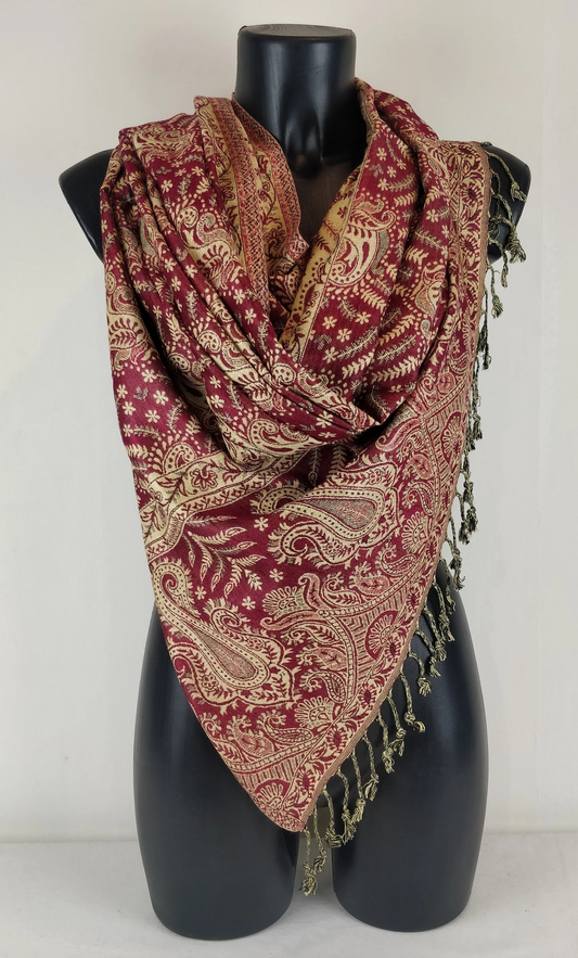 Pashmina Asoha réversible en viscose. Echarpe aux motifs paisley fuchsia.