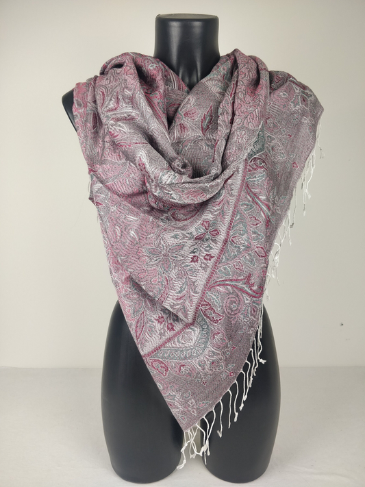 Wende-Mangal-Pashmina aus Modal/Seide. Schal mit blauen Paisleymustern.