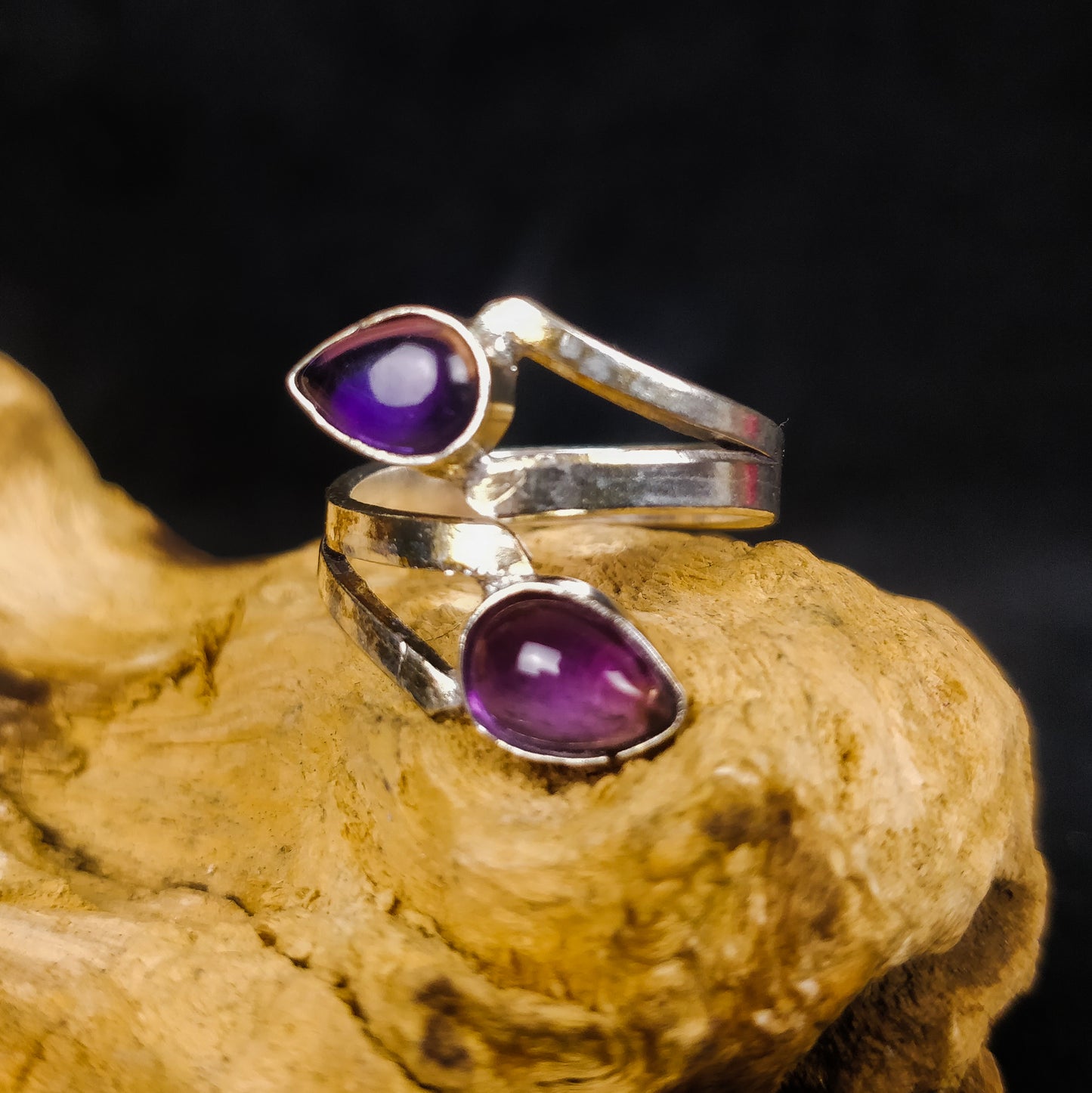 Bague bohème ajustable avec pierres semi-précieuses. Bague boho réglable en laiton plaqué argent.