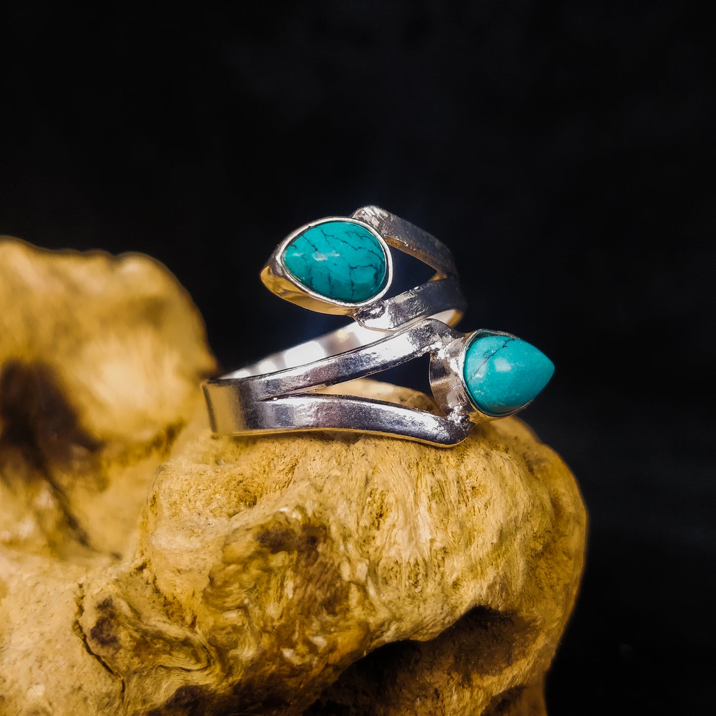 Bague bohème ajustable avec pierres semi-précieuses. Bague boho réglable en laiton plaqué argent.