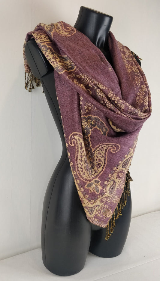 Pashmina Riyan réversible en viscose. Echarpe motif paisley violet.