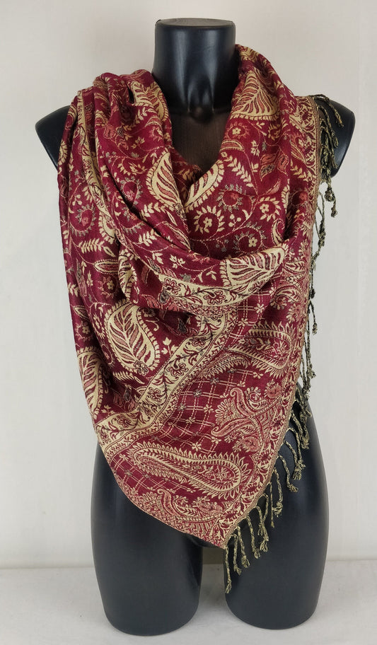 Pashmina Asoha réversible en viscose. Echarpe motif paisley fuchsia.