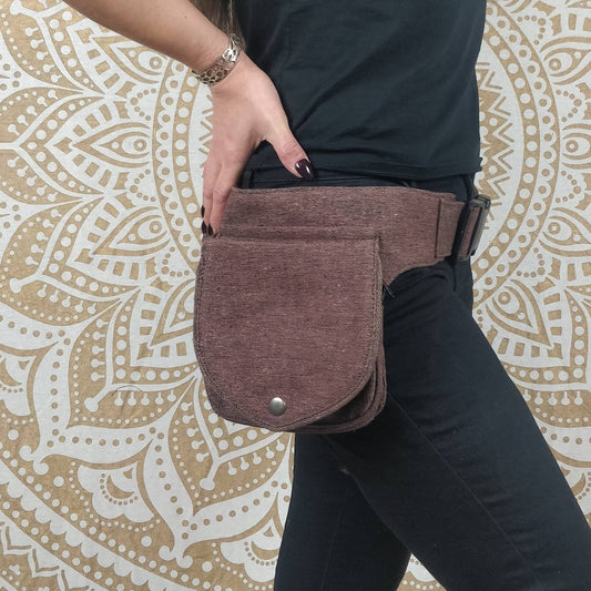 Sac de hanche Nagar en coton. Pochette ceinture utilitaire unisexe marron / grise / noire.