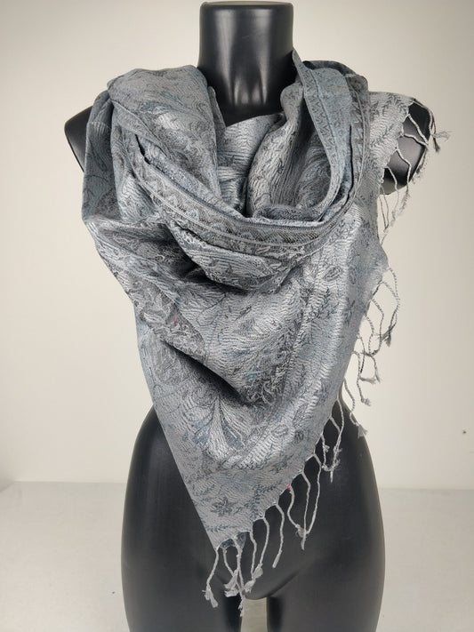 Wende-Mangal-Pashmina aus Modal/Seide. Graues Paisley-Muster.