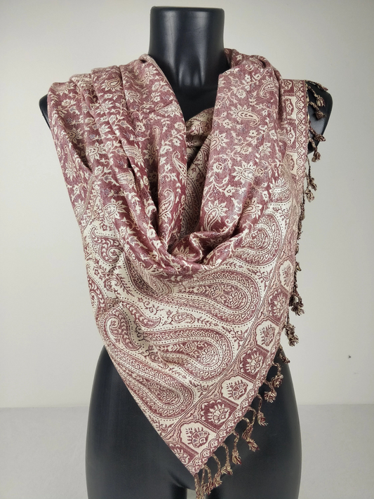 Sankya Wende-Pashmina aus Viskose. Brauner, schwarzer und grüner Schal mit Paisleymuster.